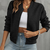 Giubbotto bomber da donna – Taglio corto – Trapuntato – Chiusura con zip – Rifiniture a costine