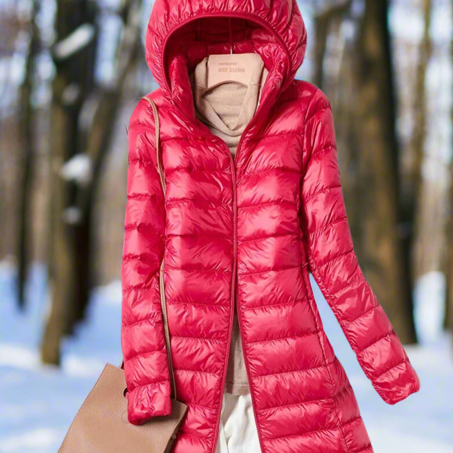 Elegante, caldo e versatile cappotto lungo in piuma da donna