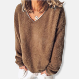 Felpa da donna - Maglia felpata - Vestibilità comoda - Scollo a V - Maniche lunghe