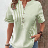 Camicetta da donna - Cotone leggero - Scollo a V rotondo con spacco - Maniche corte - Stile casual