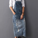 Abito in denim da donna – Vestibilità rilassata – Spalline regolabili – Dettagli effetto consumato – Lunghezza midi