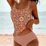 Costume da bagno da donna – Tankini due pezzi – Doppie spalline – Copertura totale – Tessuto elasticizzato traspirante