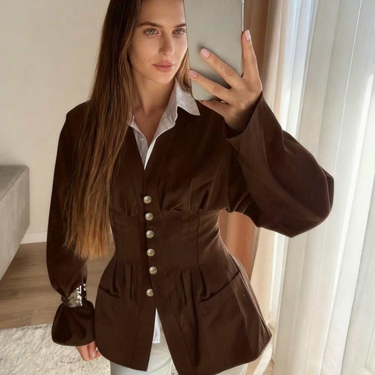 Blazer plissettato slim vintage ispirato a Chanel