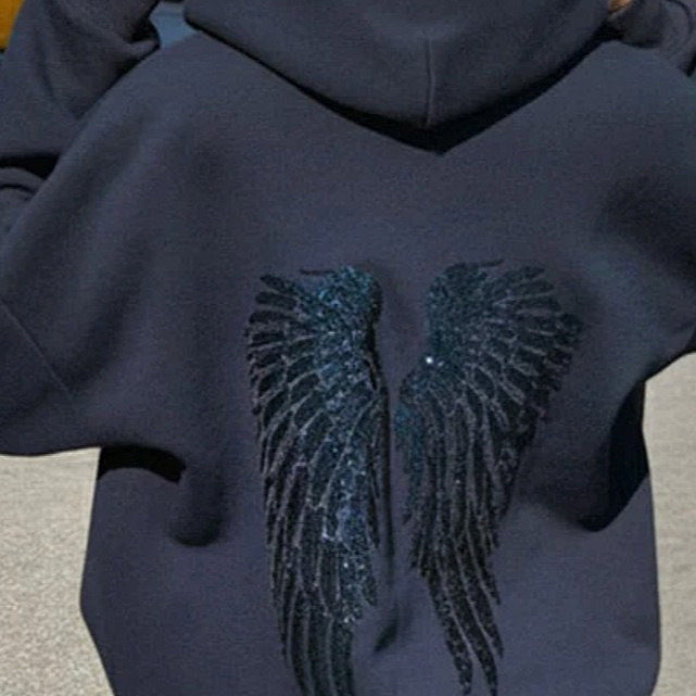 Felpa con cappuccio rilassata con grafica a forma di ala e paillettes
