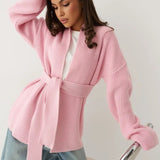Cardigan in maglia con cintura annodata in vita, comodo e rilassato