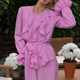 Completo due pezzi con top a maniche a campana vintage e pantaloni a gamba larga