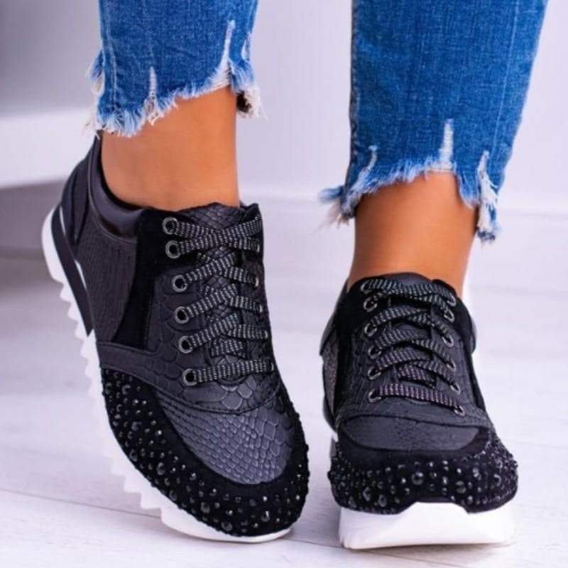 Sneakers da donna - Design con stampa serpente - Dettagli in strass - Comodità casual - Suola antiscivolo