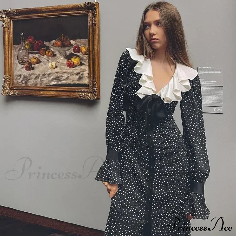 Nuovo abito midi casual elegante a maniche lunghe in stile francese alla moda autunnale