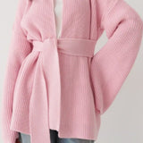 Cardigan in maglia con cintura annodata in vita, comodo e rilassato