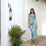 Completo da donna - Top corto ricamato a maniche corte + gonna avvolgente a vita alta