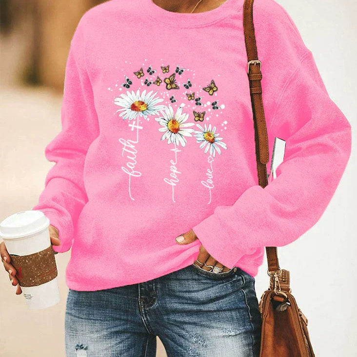 Felpa da donna – Vestibilità rilassata – Cotone morbido – Fantasia floreale e a farfalla
