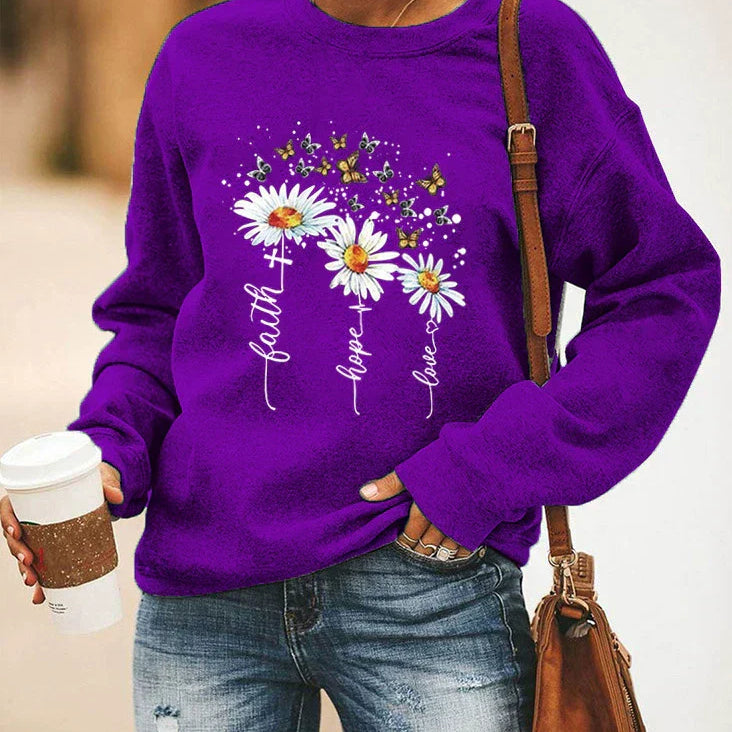 Felpa da donna – Vestibilità rilassata – Cotone morbido – Fantasia floreale e a farfalla