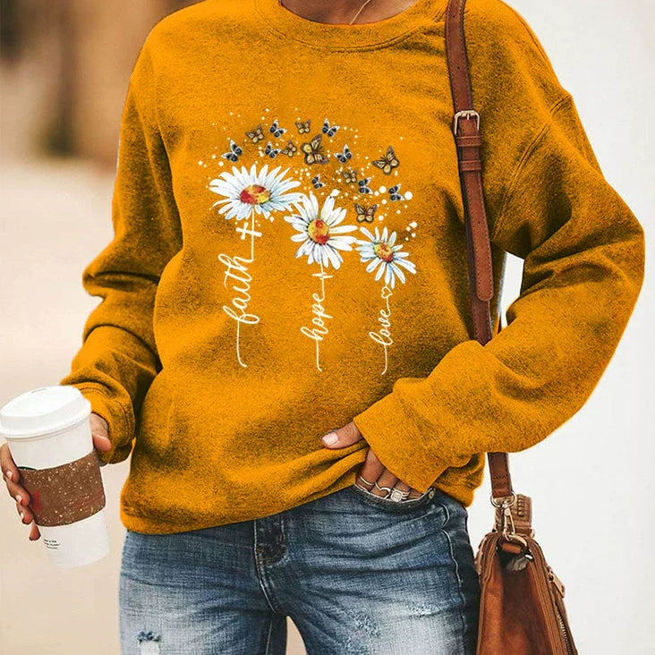 Felpa da donna – Vestibilità rilassata – Cotone morbido – Fantasia floreale e a farfalla