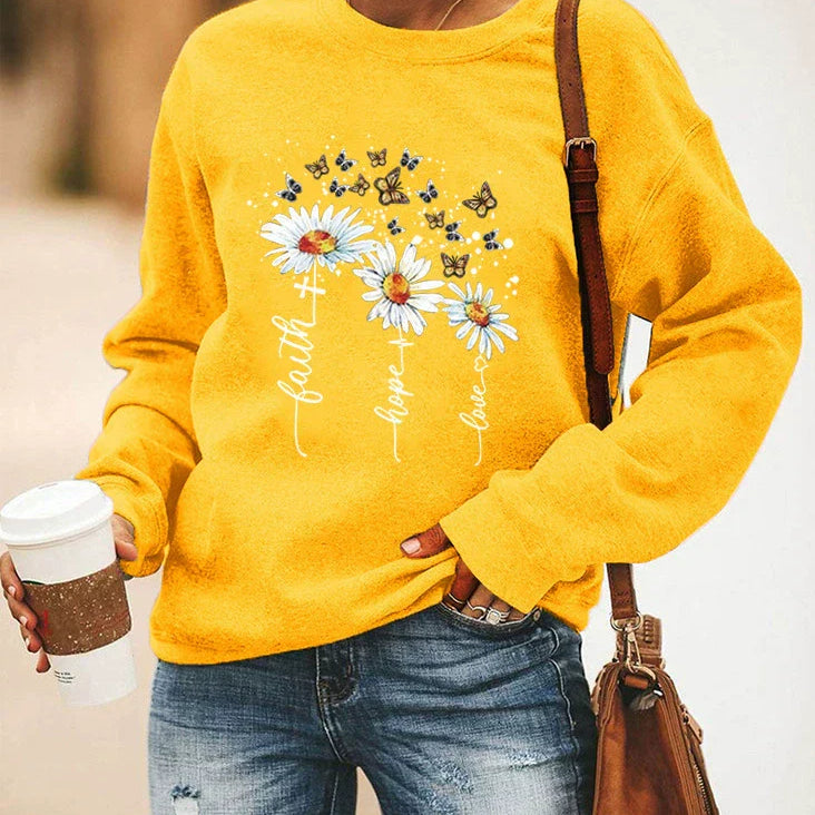 Felpa da donna – Vestibilità rilassata – Cotone morbido – Fantasia floreale e a farfalla