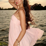 Mini abito in chiffon fluido con spalle scoperte