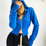 Felpa con cappuccio slim corta con doppia cerniera