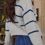 Cardigan lavorato a maglia a maniche lunghe, rilassato e a righe chic