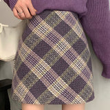 Gonna a trapezio a vita alta in lana scozzese