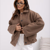 Cappotto alla moda in lana tinta unita con elastico e bottoni automatici