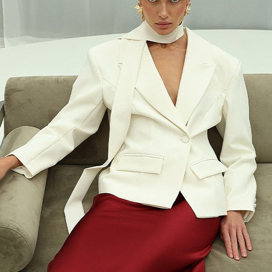 Blazer vintage con scollo a V e bottone singolo