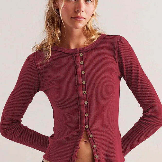 Cardigan a coste a maniche lunghe slim