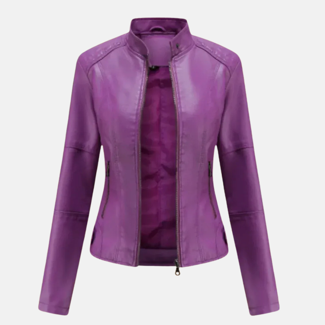 Giacca in pelle aderente Amélie | Giacca con collo alto e chiusura con cerniera