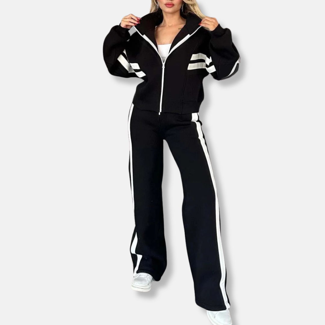 Giacca da donna con cerniera – Vestibilità oversize – Morbido cotone – Righe sportive – Stile athleisure