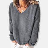 Felpa da donna - Maglia felpata - Vestibilità comoda - Scollo a V - Maniche lunghe