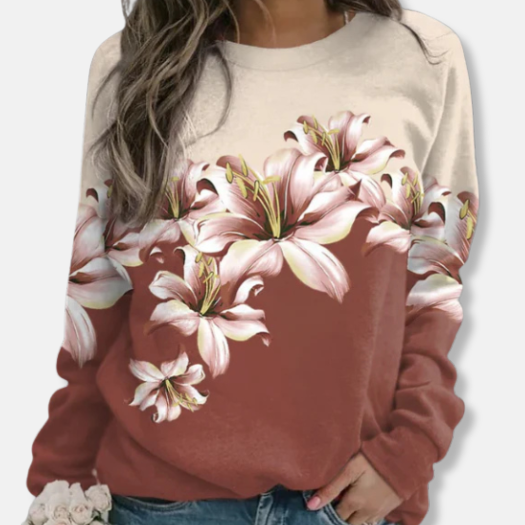 Felpa da donna - Maglia morbida - Vestibilità rilassata - Girocollo - Maniche lunghe - Stampa floreale