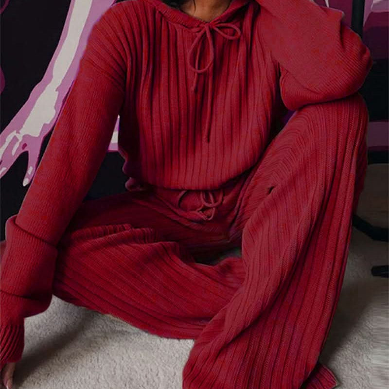 Completo da donna – Maglia a coste – Comodo ed elegante – Maglia a maniche lunghe con pantaloni aderenti