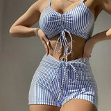 Bikini da donna – Taglio aderente – Top arricciato regolabile – Vita alta – Tessuto elasticizzato traspirante