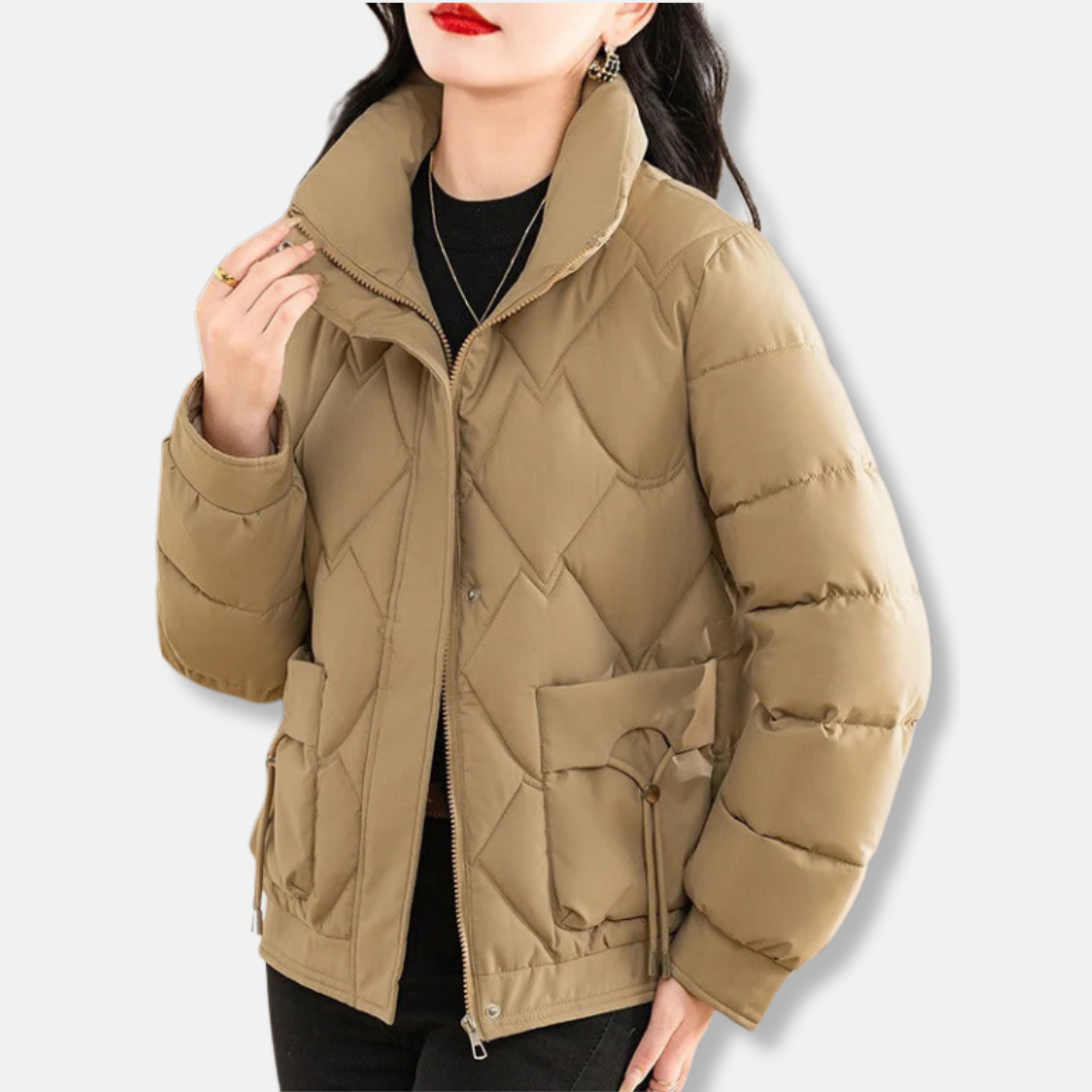 Giacca trapuntata da donna - Fodera trapuntata isolante - Collo alto - Taglio corto