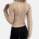 Maglione lavorato a maglia da donna - Tessuto a maglia fine - Vestibilità slim - Maniche lunghe - Collo alto