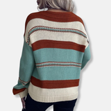 Maglione da donna - Maglia media - Vestibilità comoda - Scollo a V - Maniche lunghe a righe