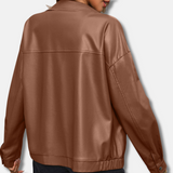 Giacca biker da donna – Pelle sintetica – Vestibilità rilassata – Corta – Cerniera frontale