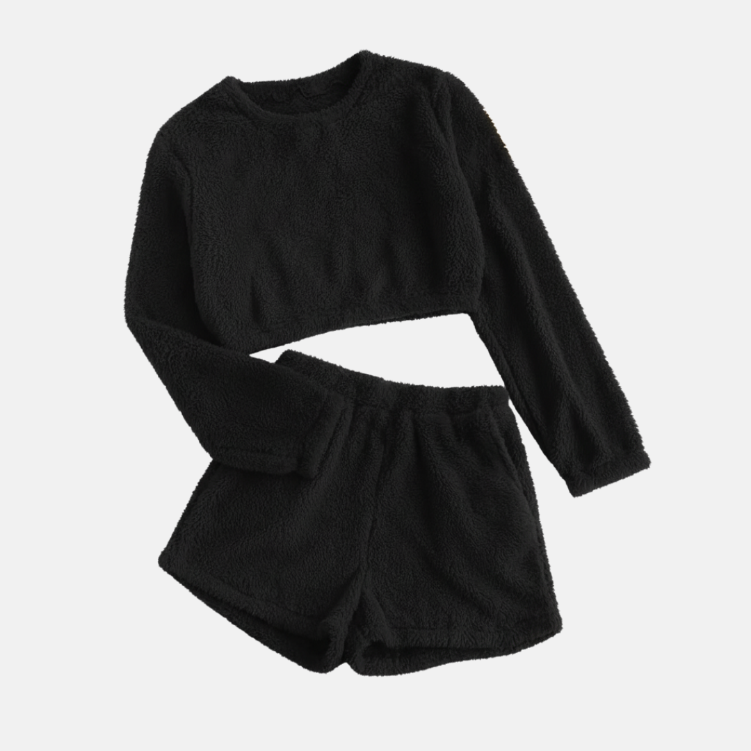 Completo da donna per il tempo libero – Top corto a maniche lunghe – Pantaloncini morbidi a vita alta