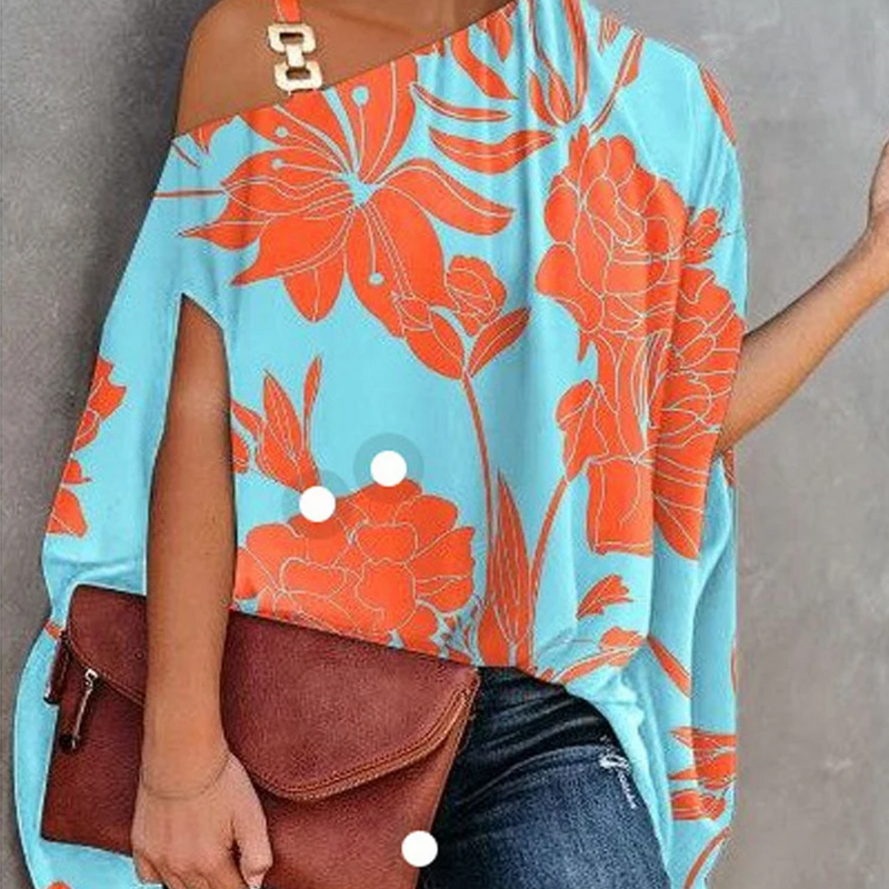 Top da donna con spalle scoperte – Vestibilità ampia – Motivo geometrico – Tessuto traspirante