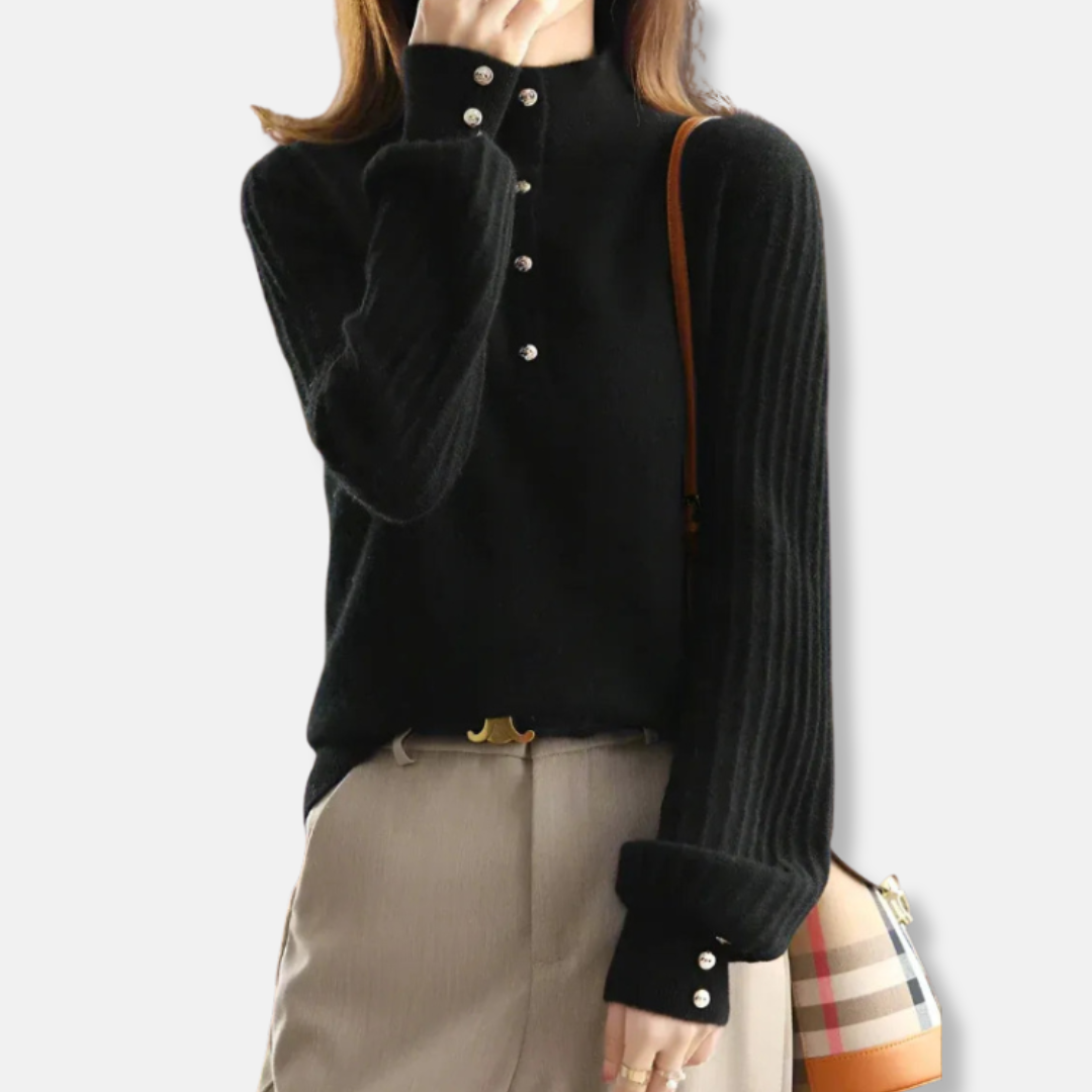 Maglione da donna - Misto lana - Collo alto - Maniche lunghe a sbuffo