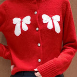 Cardigan in maglia rossa con fiocco