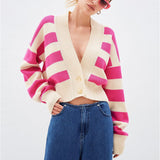 Cardigan lavorato a maglia color block russo