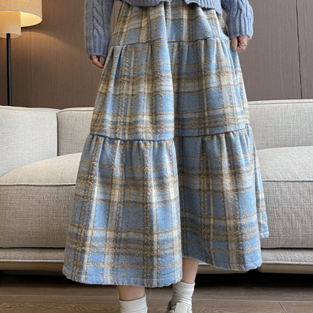 Gonna scozzese a strati in misto lana