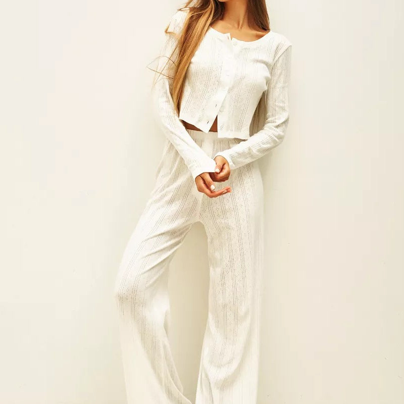 Completo due pezzi in jacquard con ritagli casual morbidi