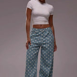 Jeans larghi a vita media con pois