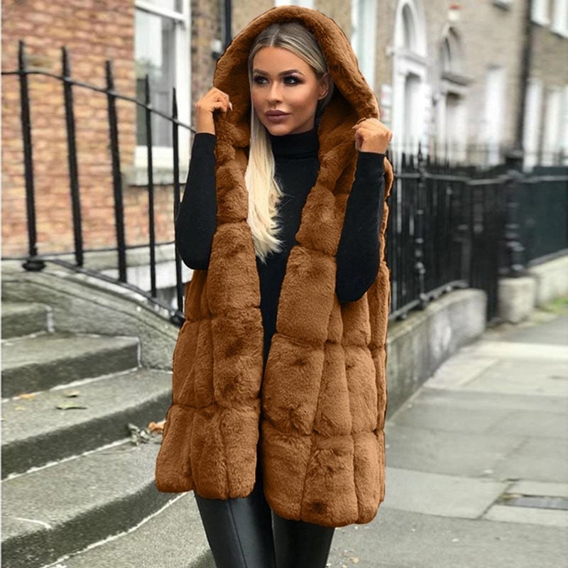 Gilet senza maniche da donna – Vestibilità oversize – Texture trapuntata in peluche – Cappuccio
