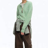 Cardigan in maglia con scollo rotondo in misto lana verde