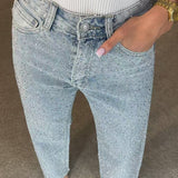 Jeans a vita alta lavati con strass