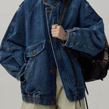 Giacca utility in denim lavato con collo alto