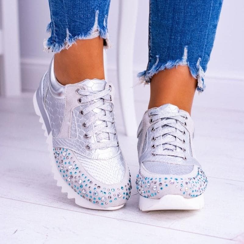 Sneakers da donna - Design con stampa serpente - Dettagli in strass - Comodità casual - Suola antiscivolo