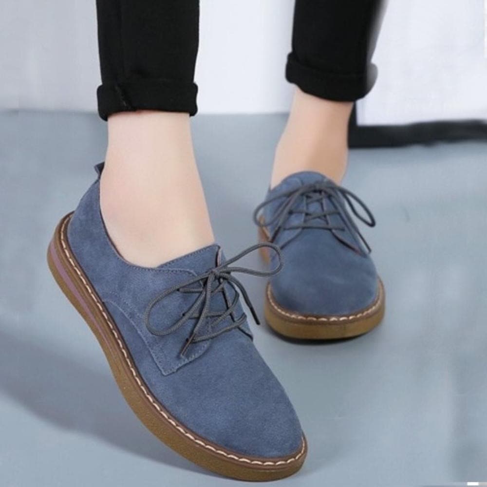 Scarpe Oxford da donna - Eleganti in pelle scamosciata - Punta tonda - Comoda suola antiscivolo