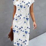 Anika - Abito bianco con stampa floreale blu